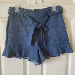 Women's High Waisted Light Blue Denim Shorts with Ruffled Hem and Waist Size M